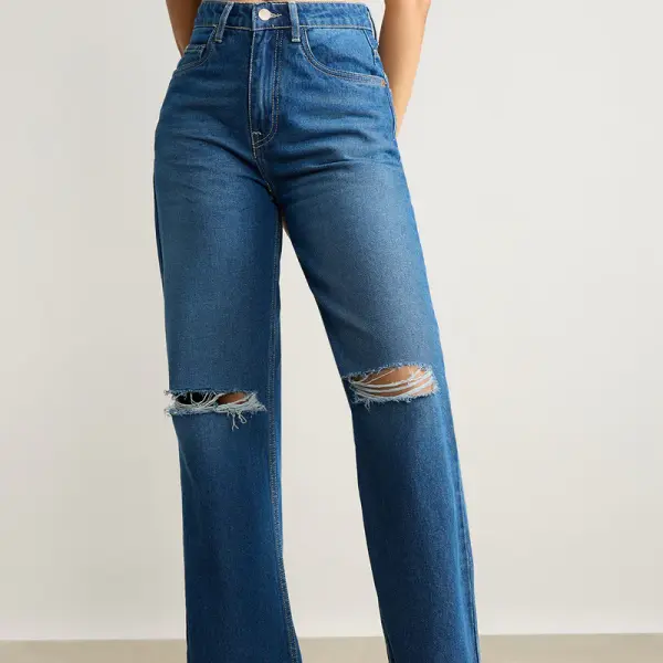 clean blue distress women's wide jeans