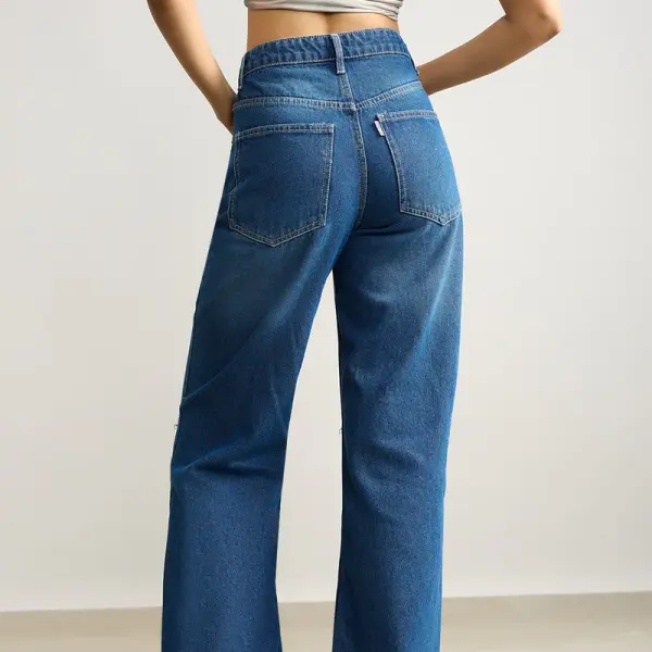 clean blue distress women's wide jeans