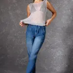 dark blue darted women's slouchy jeans