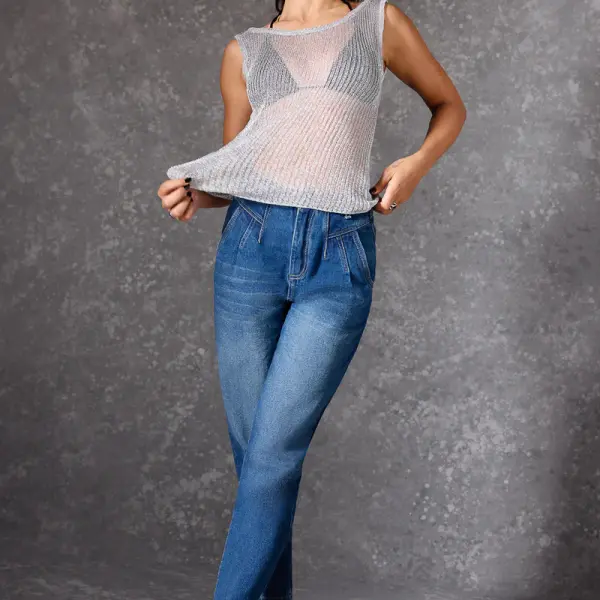 dark blue darted women's slouchy jeans