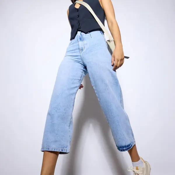 no cap light blue wide leg jeans