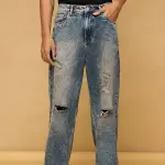 mid blue acid wash ripped men's wide leg jeans