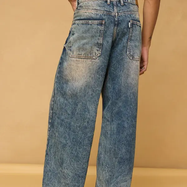 mid blue acid wash ripped men's wide leg jeans