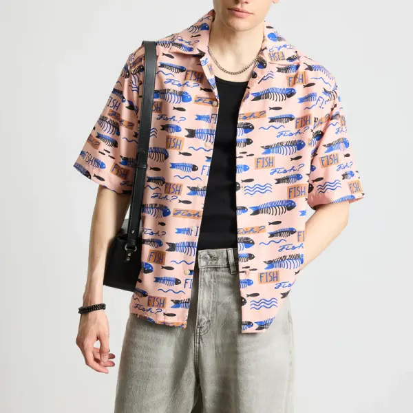 fishes printed men's resort shirt