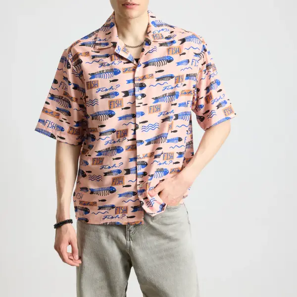 fishes printed men's resort shirt