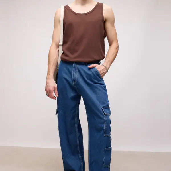 indigo blue men's baggy cargo jeans
