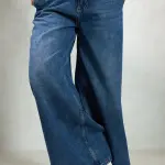 100% Cotton Denim Low-Rise Wide Leg Pants