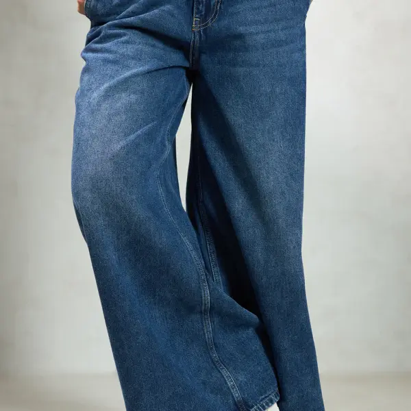 100% Cotton Denim Low-Rise Wide Leg Pants