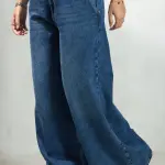 100% Cotton Denim Low-Rise Wide Leg Pants