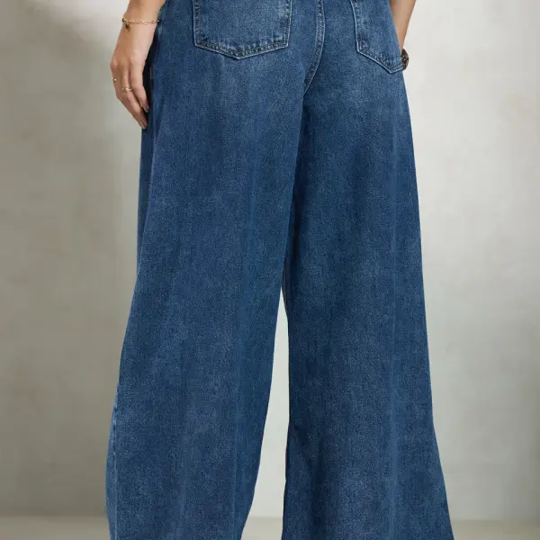 100% Cotton Denim Low-Rise Wide Leg Pants