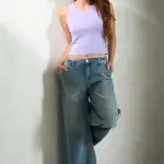 100% Cotton Denim Wide Leg Low Rise Pants
