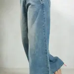 100% Cotton Denim Wide Leg Low Rise Pants