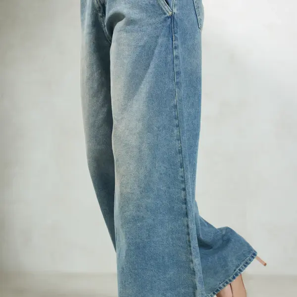 100% Cotton Denim Wide Leg Low Rise Pants