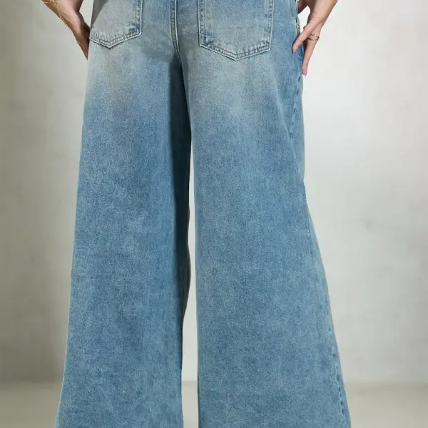 100% Cotton Denim Wide Leg Low Rise Pants