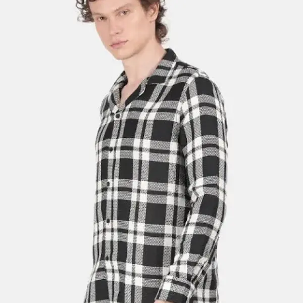 Men's Smart Slim Fit Tartan Checked Spread Collar Casual Shirt