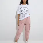 Kids Pink High-Rise Cotton-Blend Joggers