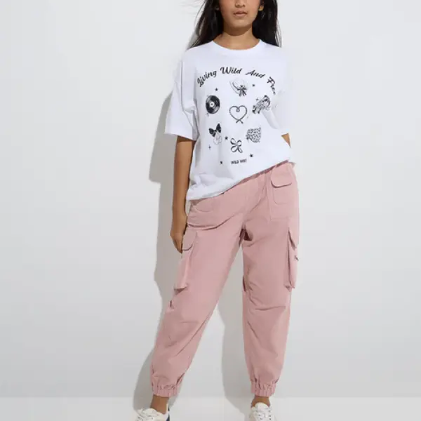 Kids Pink High-Rise Cotton-Blend Joggers