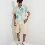 Kids Blue Floral Design Resort-Fit Shirt