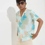 Kids Blue Floral Design Resort-Fit Shirt