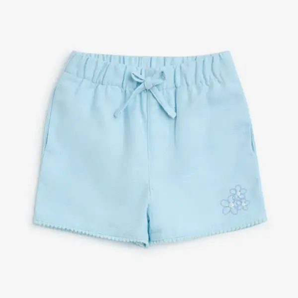 Kids Light Blue Floral Mid-Rise Cotton Shorts