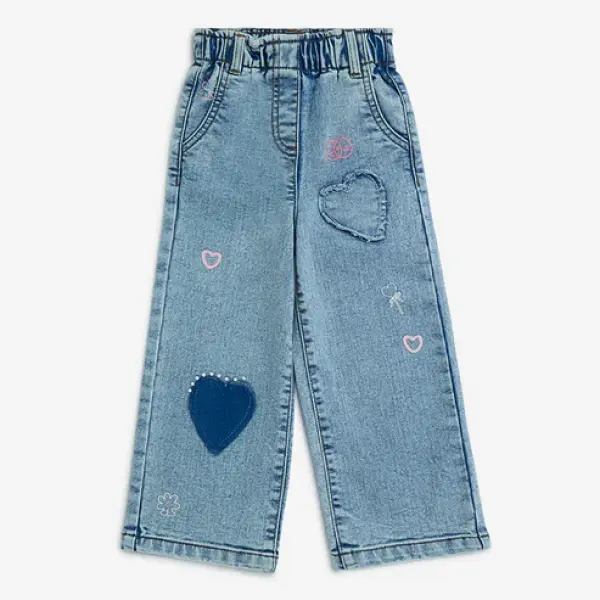 Kids Light Blue Faded Wide-Leg Mid-Rise Jeans