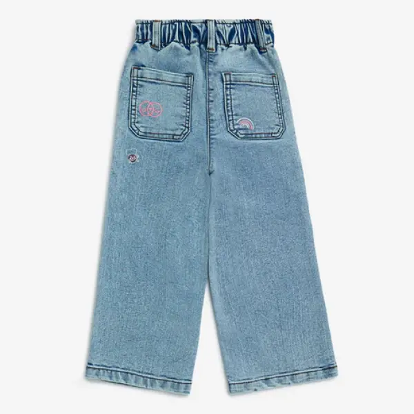 Kids Light Blue Faded Wide-Leg Mid-Rise Jeans