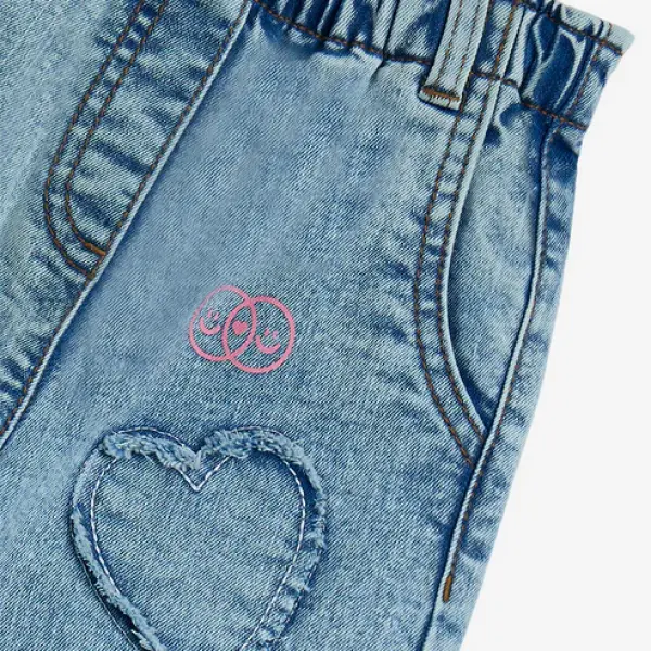 Kids Light Blue Faded Wide-Leg Mid-Rise Jeans