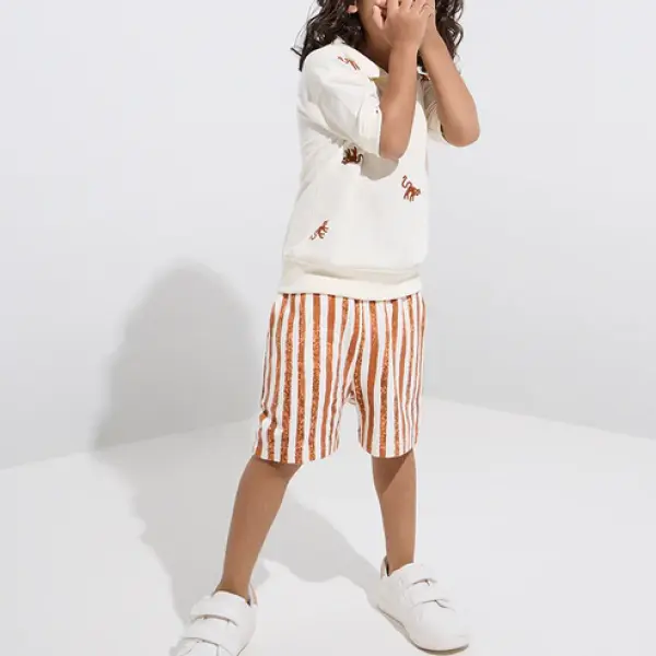 Kids Multicolour Striped Mid-Rise Cotton Shorts