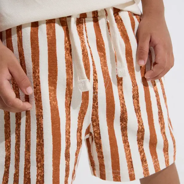 Kids Multicolour Striped Mid-Rise Cotton Shorts