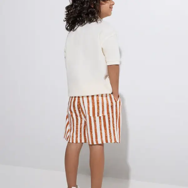 Kids Multicolour Striped Mid-Rise Cotton Shorts