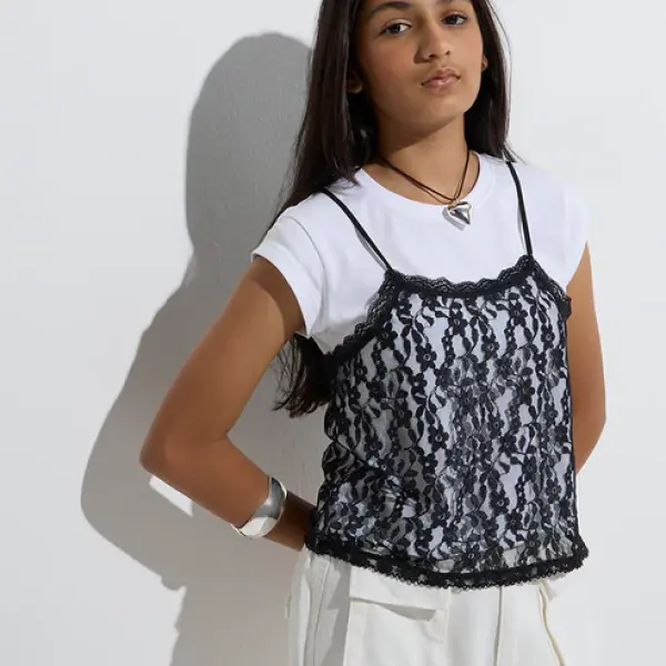 Kids White Lace Detailed Cotton T-Shirt