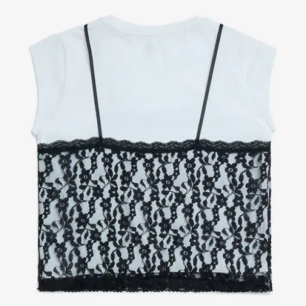 Kids White Lace Detailed Cotton T-Shirt