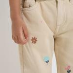 Kids Beige Embroidered Relaxed-Fit Mid-Rise Jeans