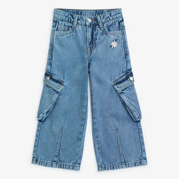 Kids Blue Cargo-Style Straight Fit Mid-Rise Jeans