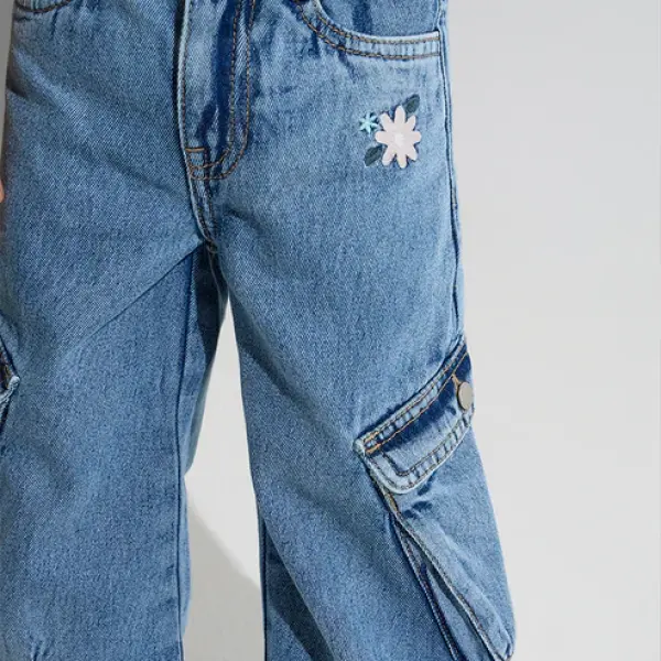 Kids Blue Cargo-Style Straight Fit Mid-Rise Jeans