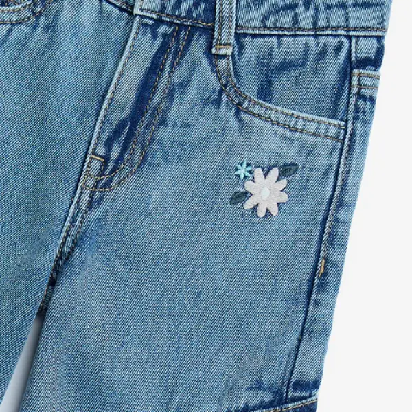 Kids Blue Cargo-Style Straight Fit Mid-Rise Jeans