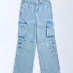 Kids Light Blue Cargo-Style Mid-Rise Jeans
