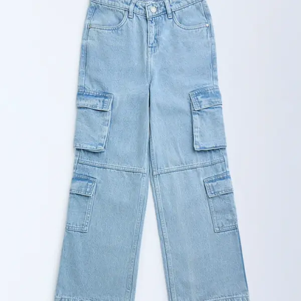 Kids Light Blue Cargo-Style Mid-Rise Jeans