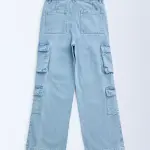 Kids Light Blue Cargo-Style Mid-Rise Jeans