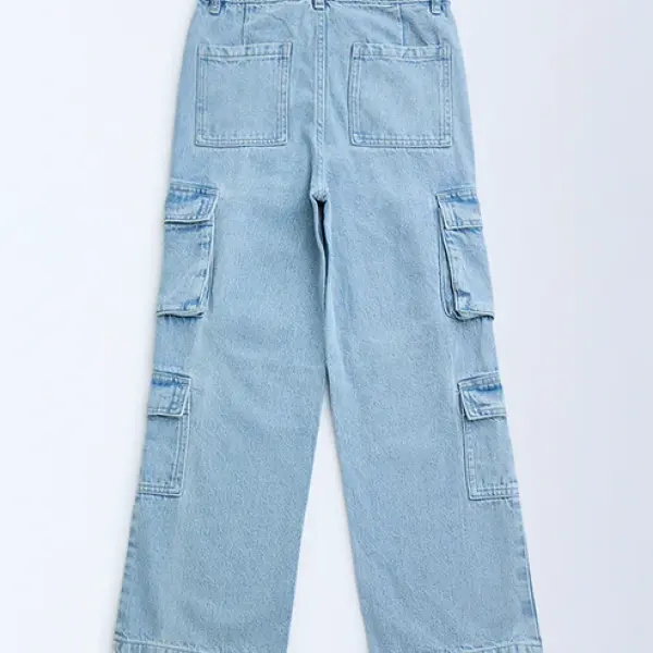 Kids Light Blue Cargo-Style Mid-Rise Jeans