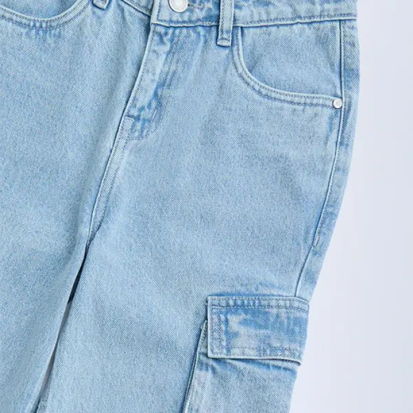 Kids Light Blue Cargo-Style Mid-Rise Jeans
