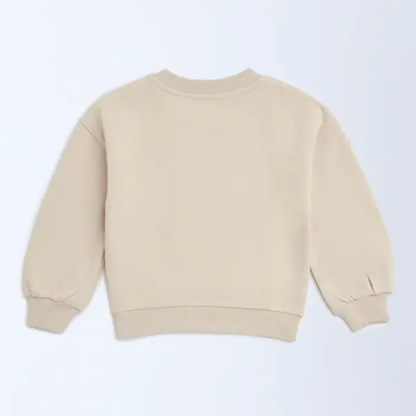 Kids Beige Heart Design Cotton-Blend Sweatshirt