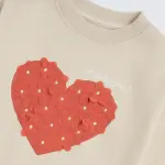 Kids Beige Heart Design Cotton-Blend Sweatshirt