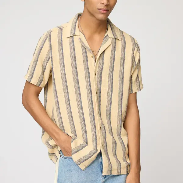 oak stripe men's short sleeve shirt