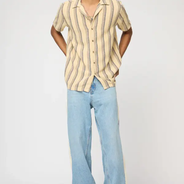 oak stripe men's short sleeve shirt