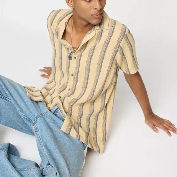 oak stripe men's short sleeve shirt