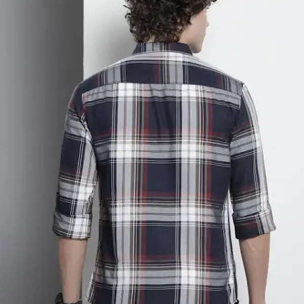 Men's Checkered Casual Blue Shirt