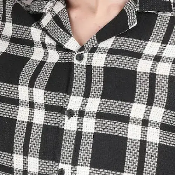 Men's Smart Slim Fit Tartan Checked Spread Collar Casual Shirt