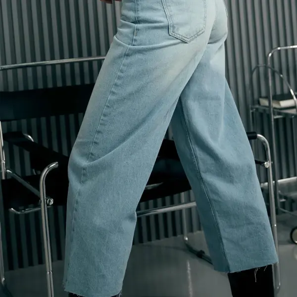 100% Cotton Lightblue Straight Flared Denim