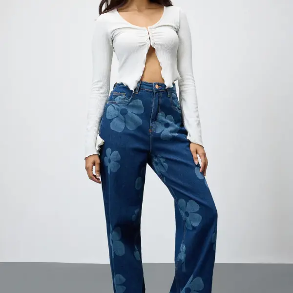 midnight blooms floral stretch straight jeans